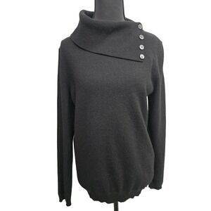 Charter Club Black 100% Cashmere Mock Neck Button Sweater Women M Minimalist